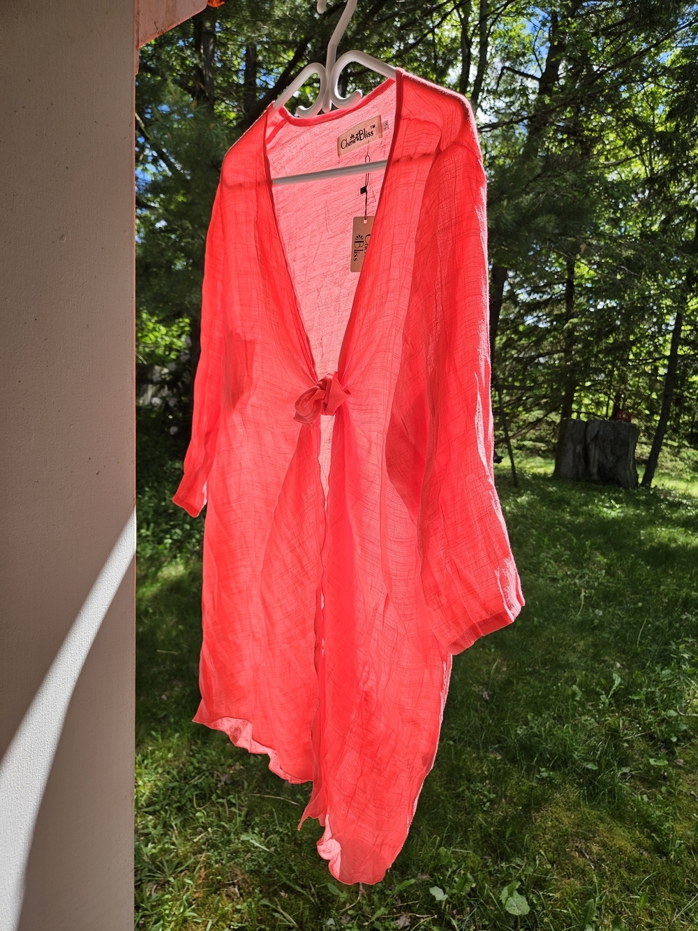 Cherie Bliss Sheer Flowy Coral Women's Swim Coverup Kimono Open Front NWT L/XL